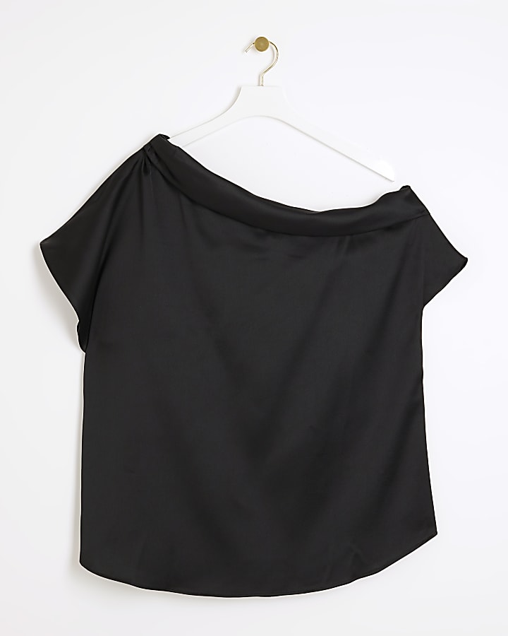 Plus Black Off Shoulder Short Sleeve Top