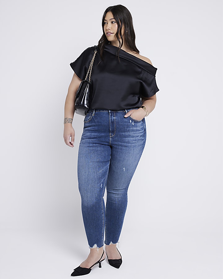 Plus Black Off Shoulder Short Sleeve Top