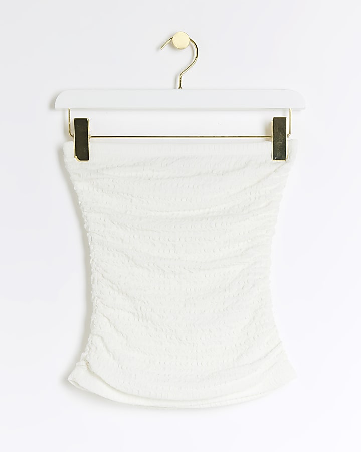 Cream Textured Ruched Tube Top