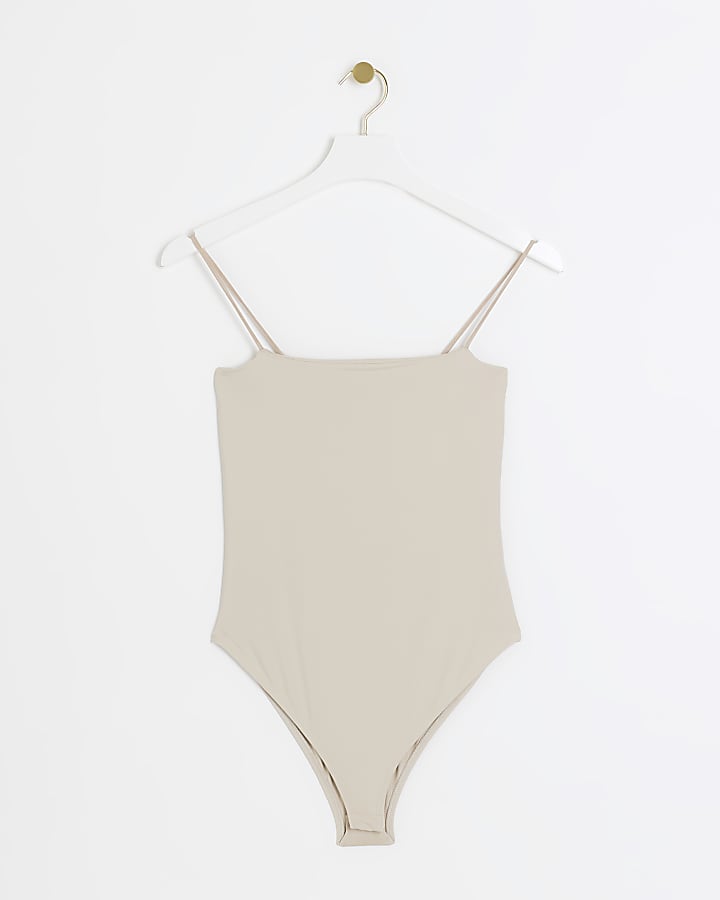 Beige Square Neck Bodysuit