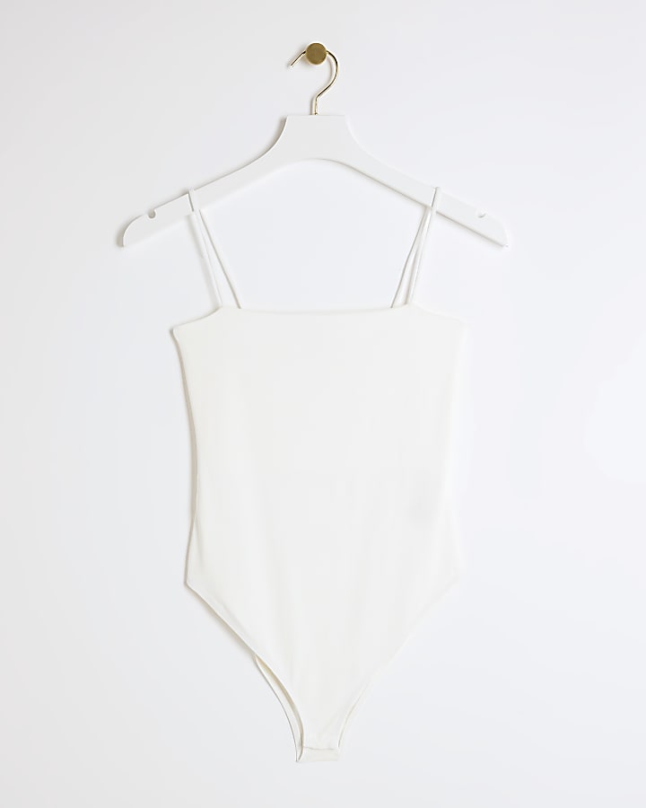 Cream spaghetti strap square neck bodysuit