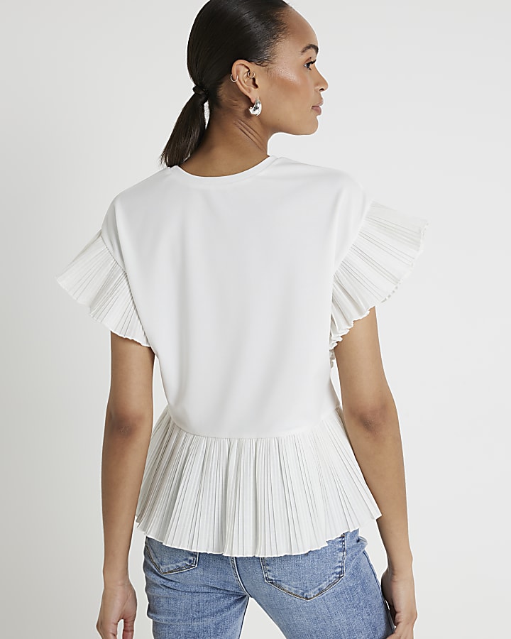 Cream Plisse Trim Frill T-Shirt