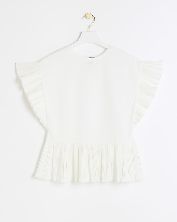 Cream Plisse Trim Frill T-Shirt