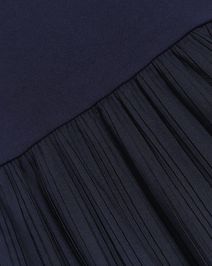 Navy Plisse Trim Frill T-Shirt