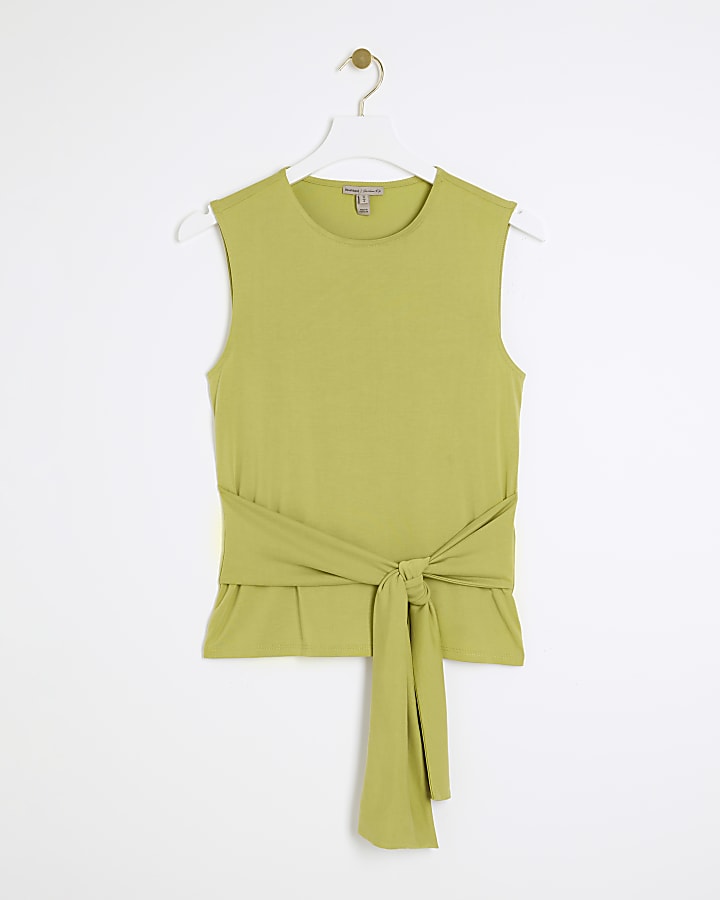 Green belted tank top