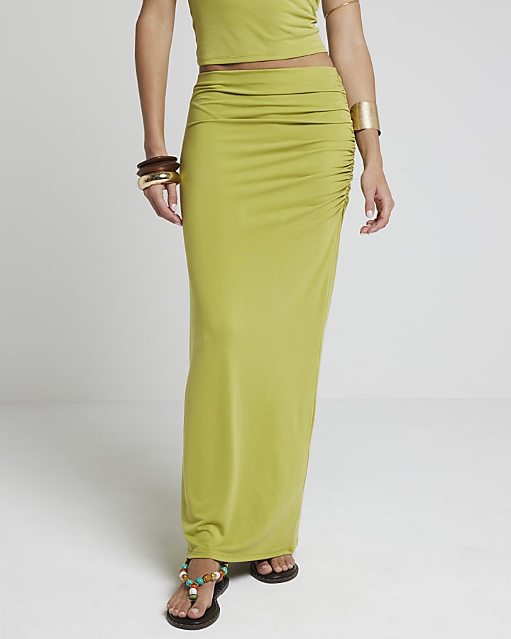 Green pencil maxi skirt