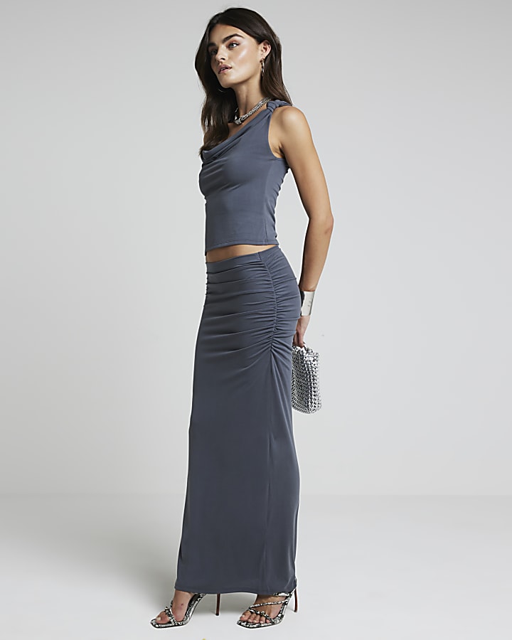 Grey pencil maxi skirt