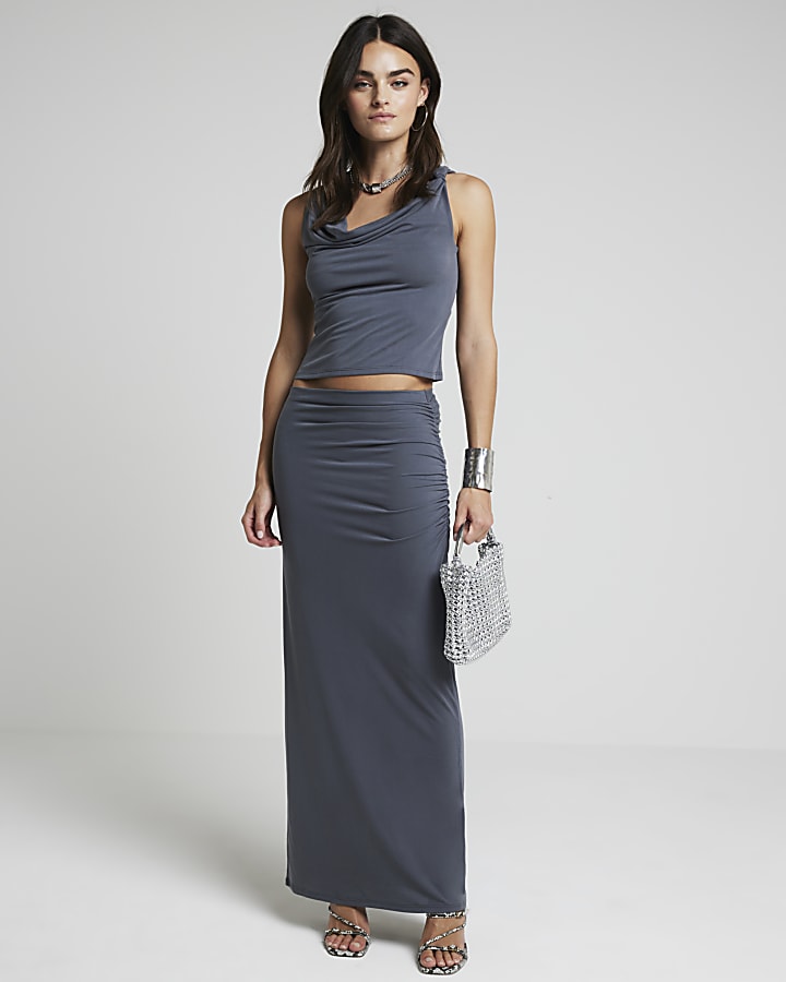 Grey pencil maxi skirt