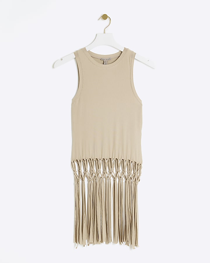 Stone Macrame Fringe Tank Top