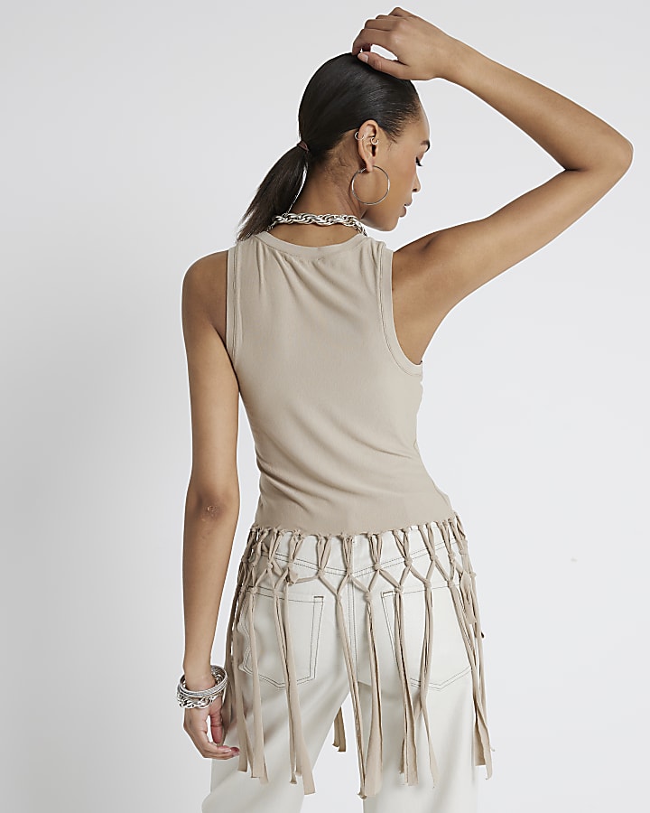 Stone Macrame Fringe Tank Top