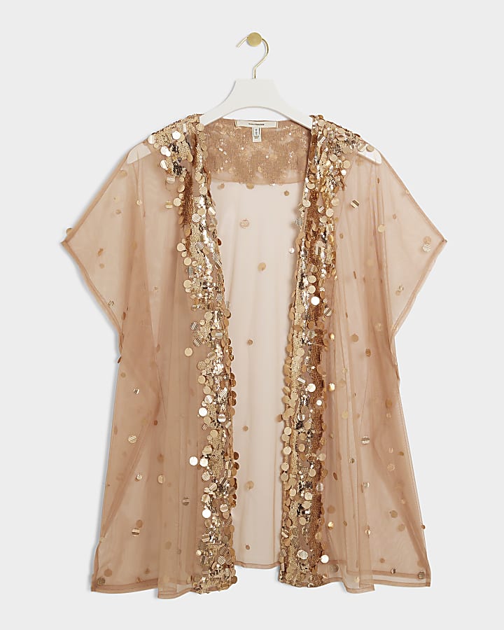 Pink mesh sequin beach kimono top