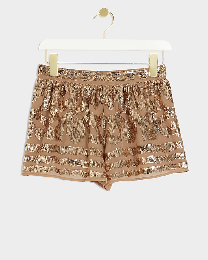 Rose gold sequin beach shorts