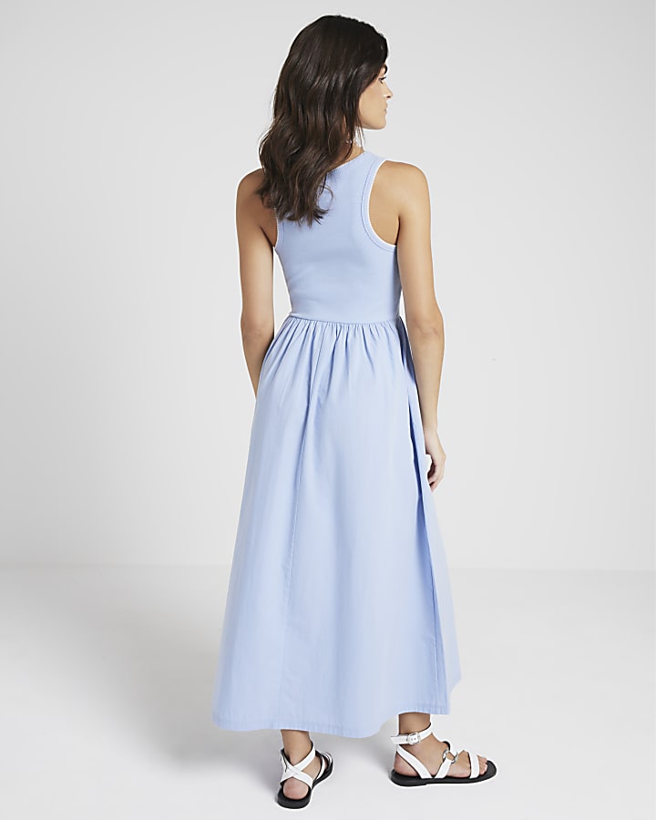 Blue Whipstitch Skater Midi Dress