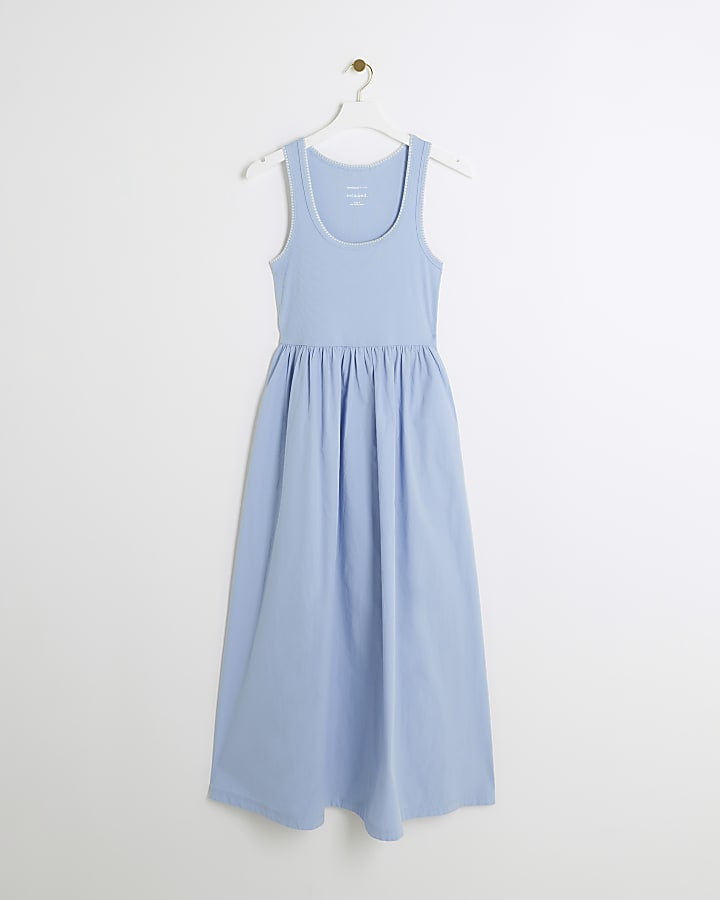 Blue Whipstitch Skater Midi Dress