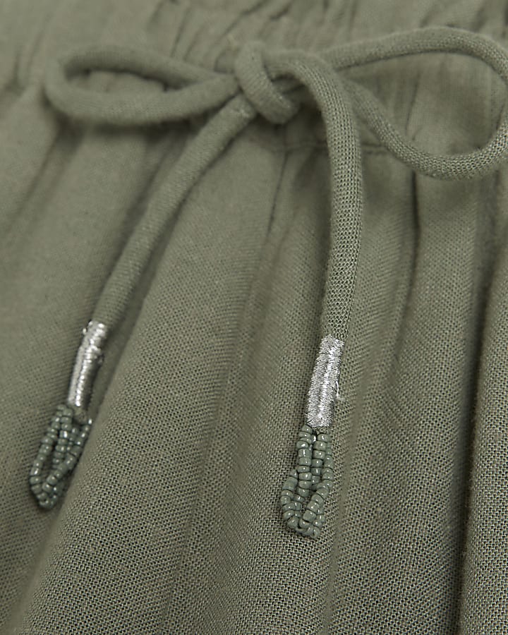 Khaki broderie linen blend shorts
