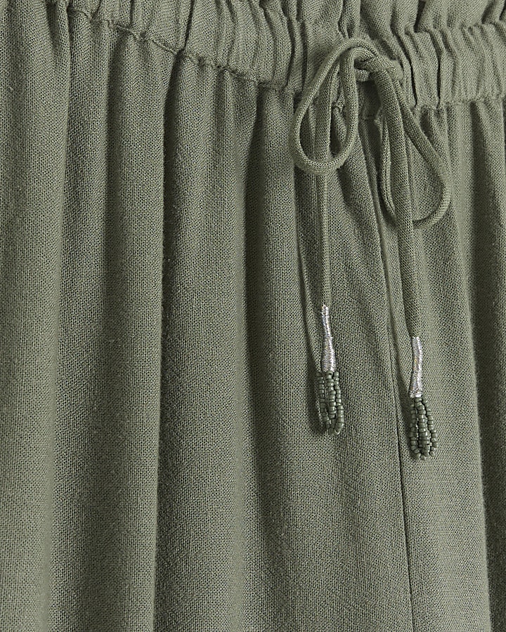 Khaki linen blend broderie trousers