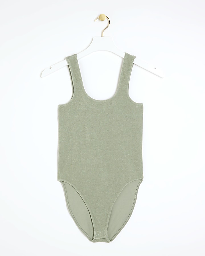 Green Seamless Square neck textured bodysuit