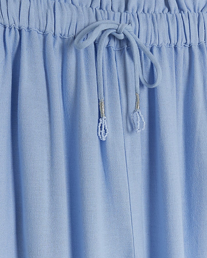 Blue linen blend broderie trousers