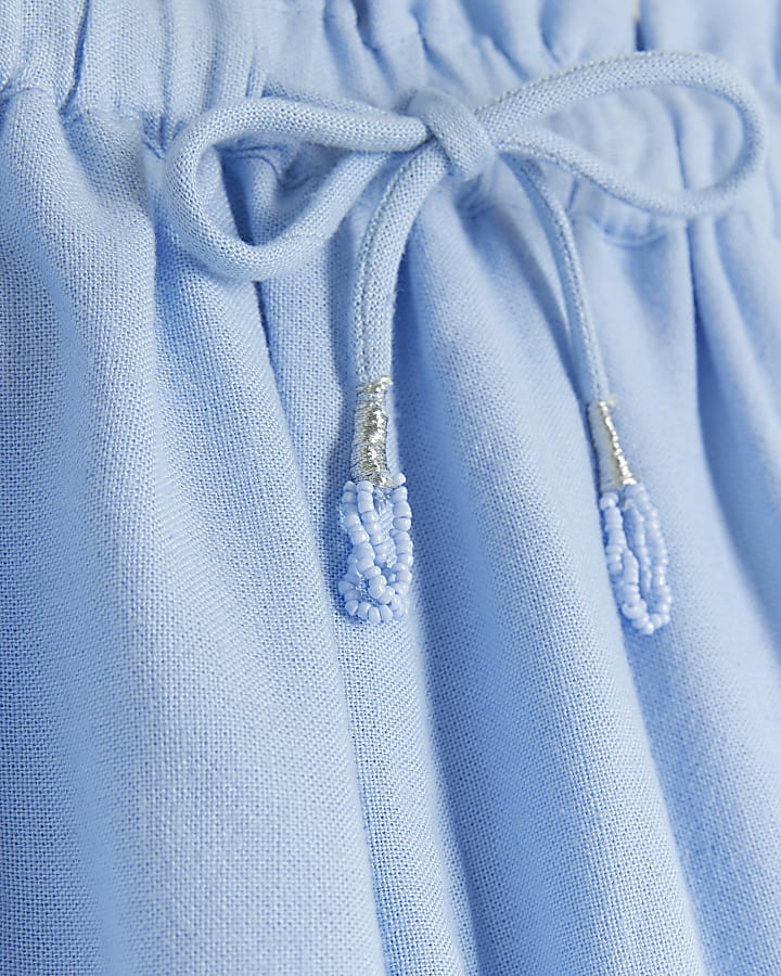 Blue Linen Blend Broderie Shorts