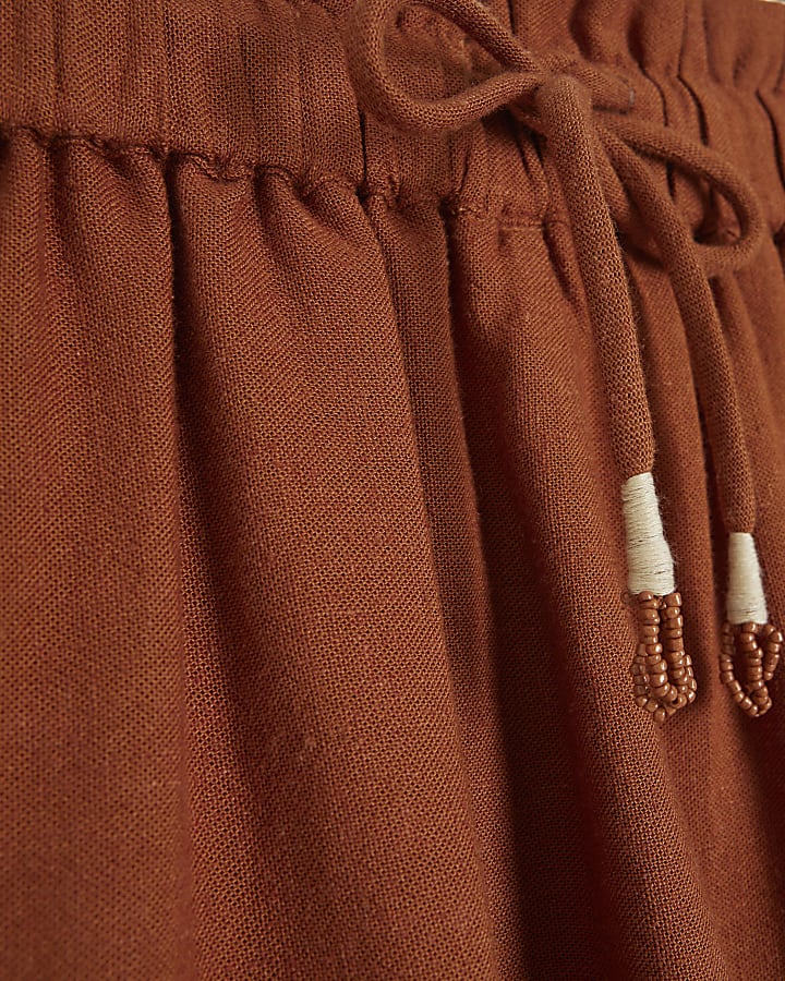 Rust linen blend broderie shorts