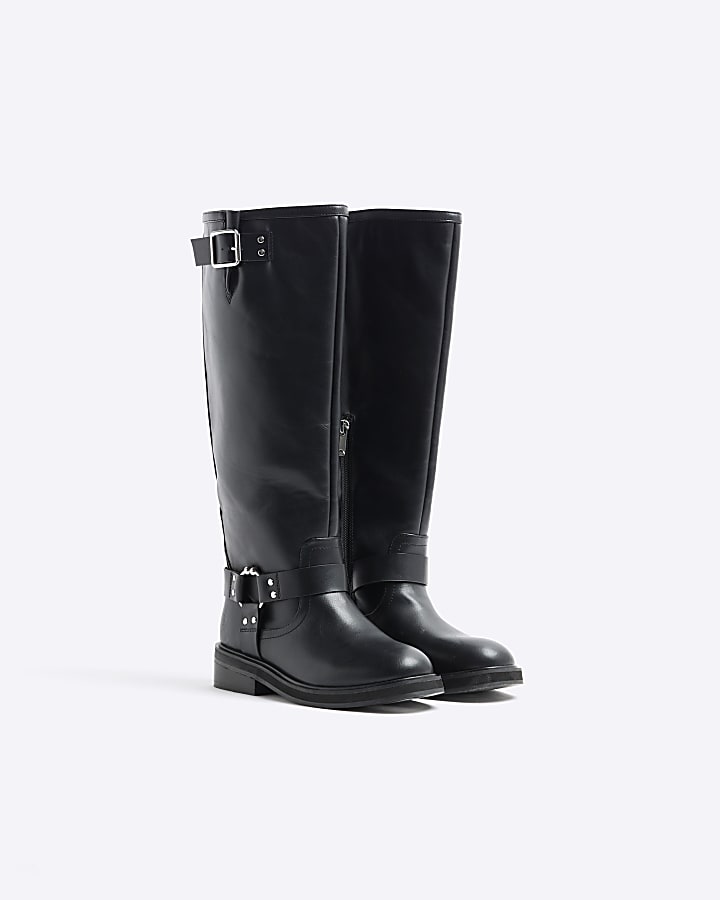 Black High Leg Biker Boots