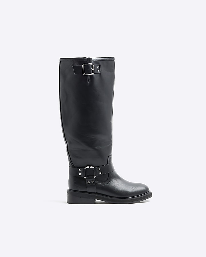 Black High Leg Biker Boots