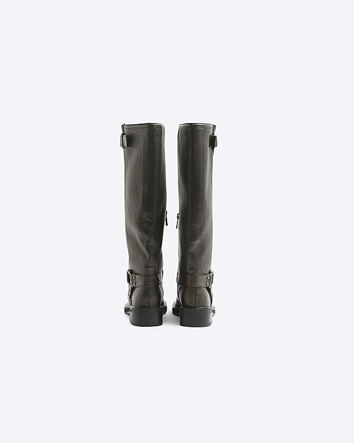 Dark Brown High Leg Biker Boots