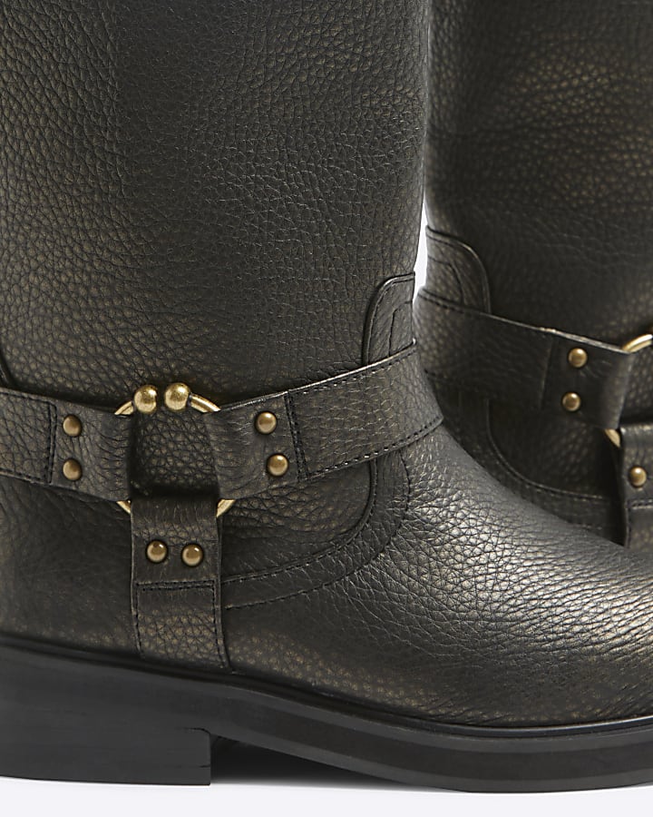 Dark Brown High Leg Biker Boots