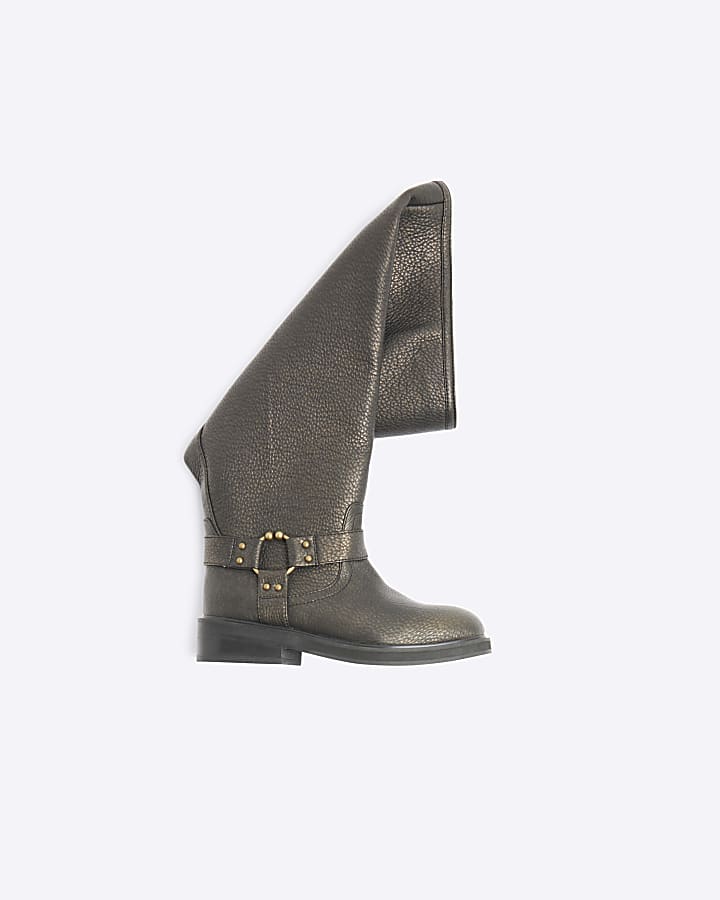 Dark Brown High Leg Biker Boots