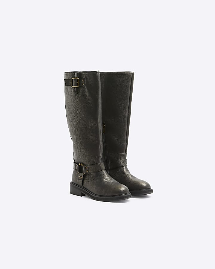 Dark Brown High Leg Biker Boots