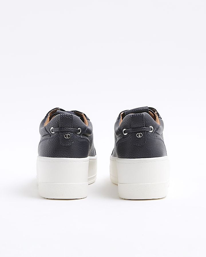 Navy platform lace up trainers