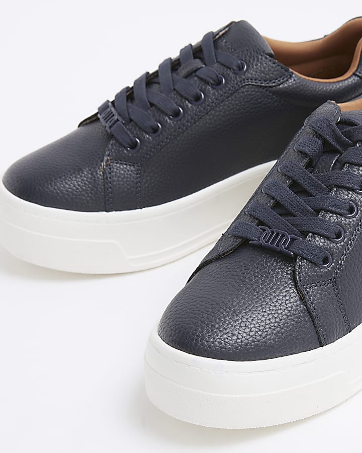 Navy platform lace up trainers