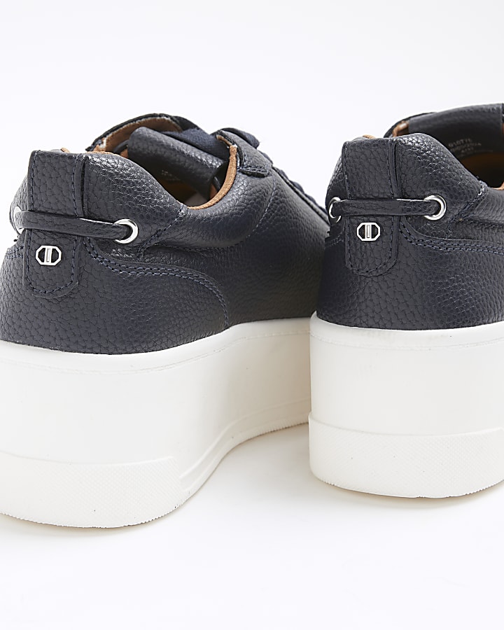 Navy platform lace up trainers