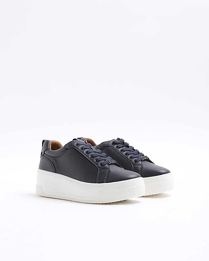 Navy platform lace up trainers