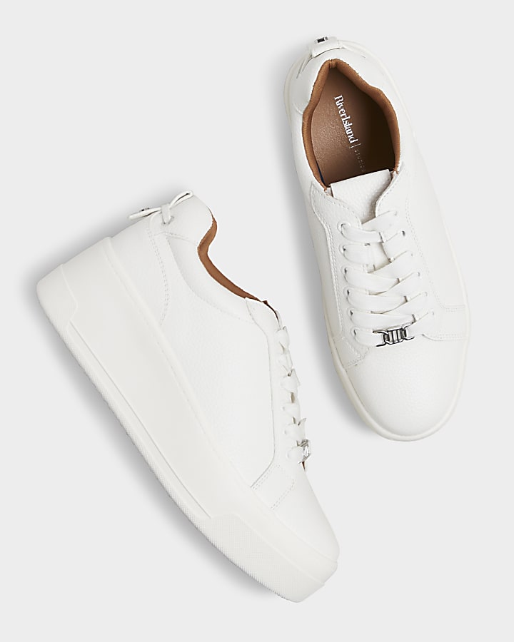 White Platform Lace Up Trainers