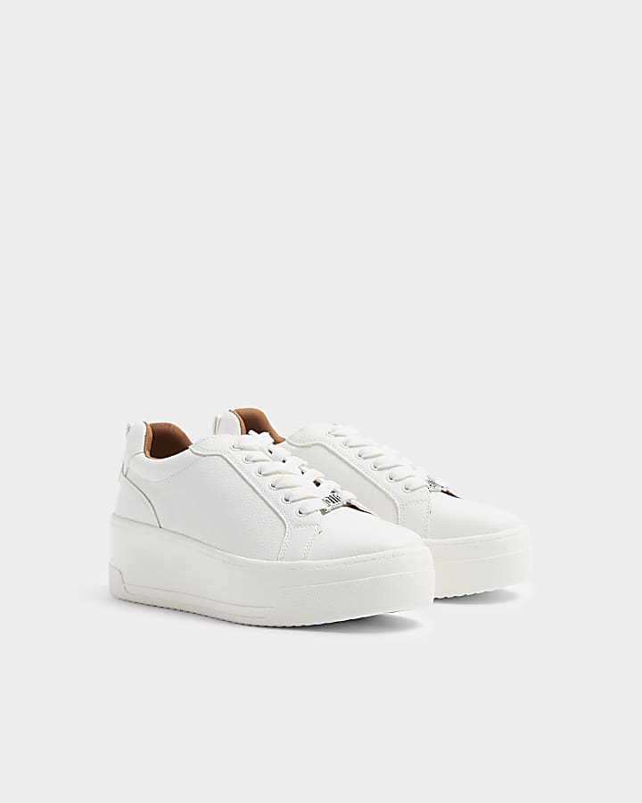 White Platform Lace Up Trainers