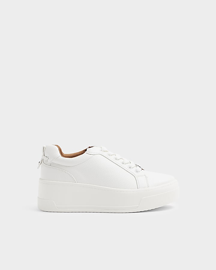 White Platform Lace Up Trainers