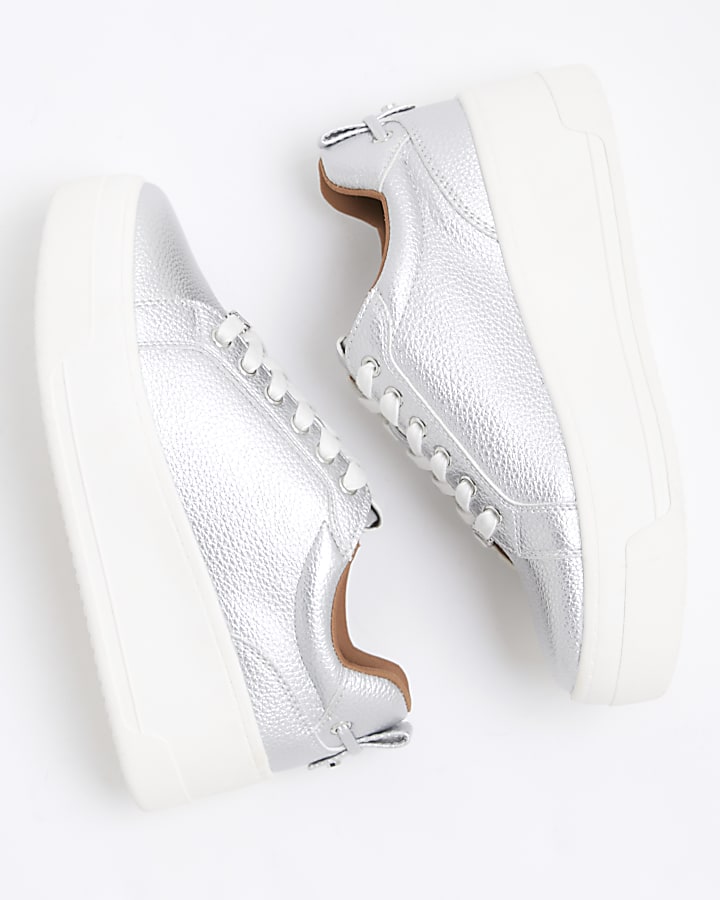 Silver platform lace up trainers