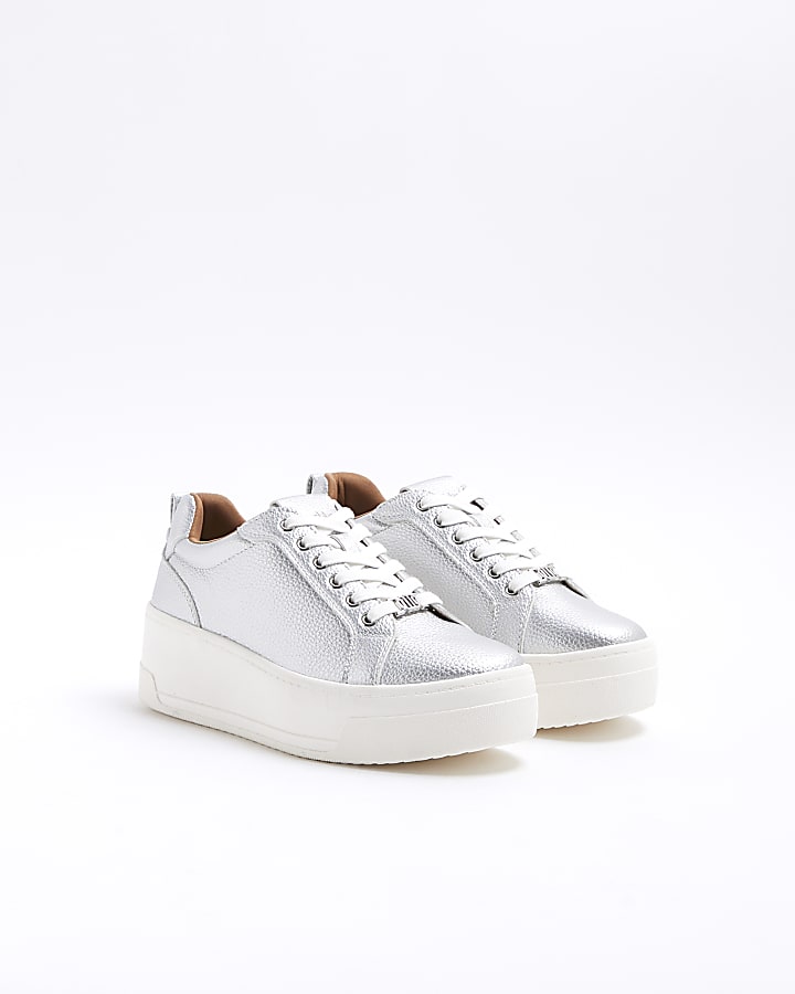 Silver platform lace up trainers