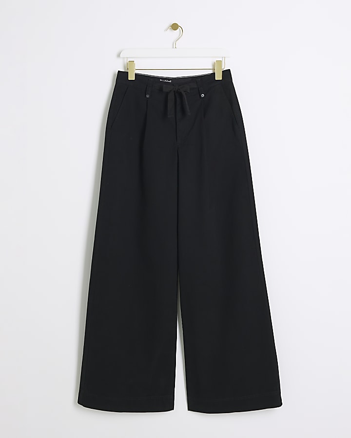 Black Drawstring Wide Leg Trousers