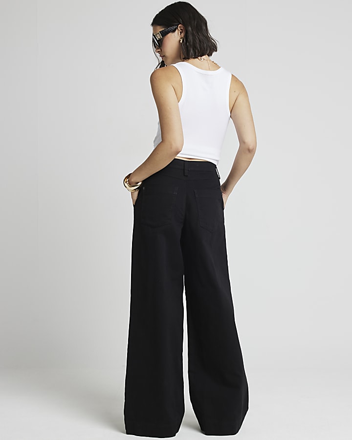 Black Drawstring Wide Leg Trousers