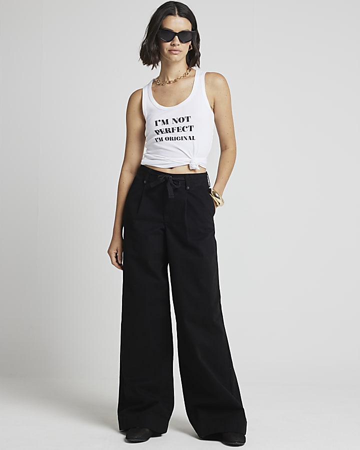 Black Drawstring Wide Leg Trousers