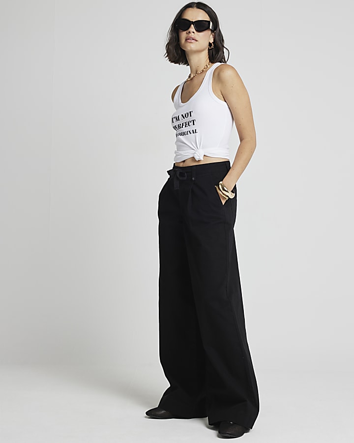 Black Drawstring Wide Leg Trousers