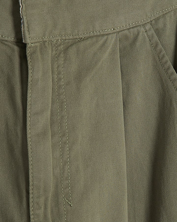 Khaki Wide Leg Twill Trousers