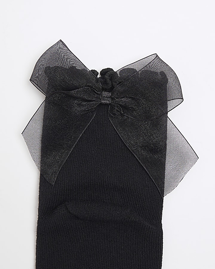 Black Bow Frill Ankle Socks