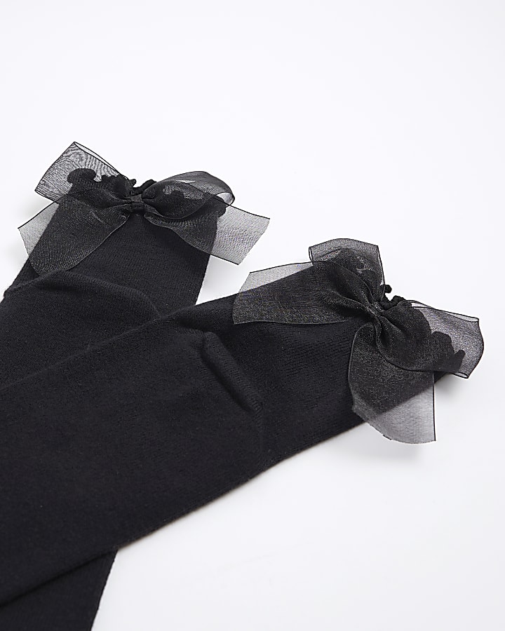 Black Bow Frill Ankle Socks