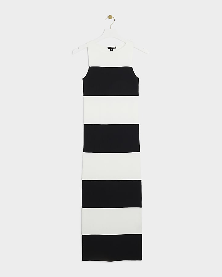Black stripe knit bodycon midi dress
