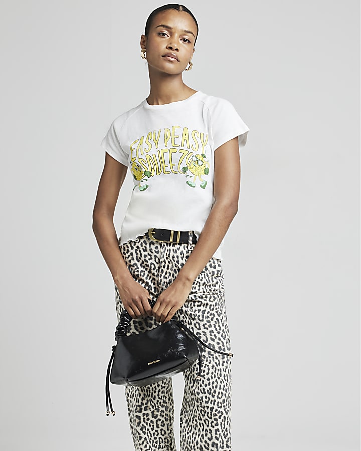 White graphic lemon print t-shirt