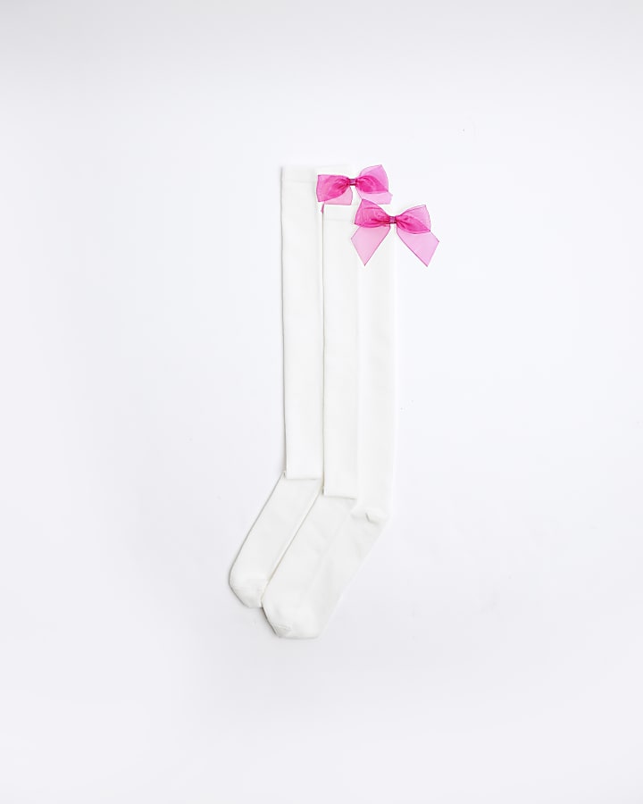 White bow detail knee high socks