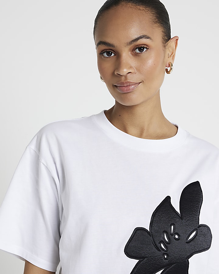 White Lily Applique Boyfriend T-shirt